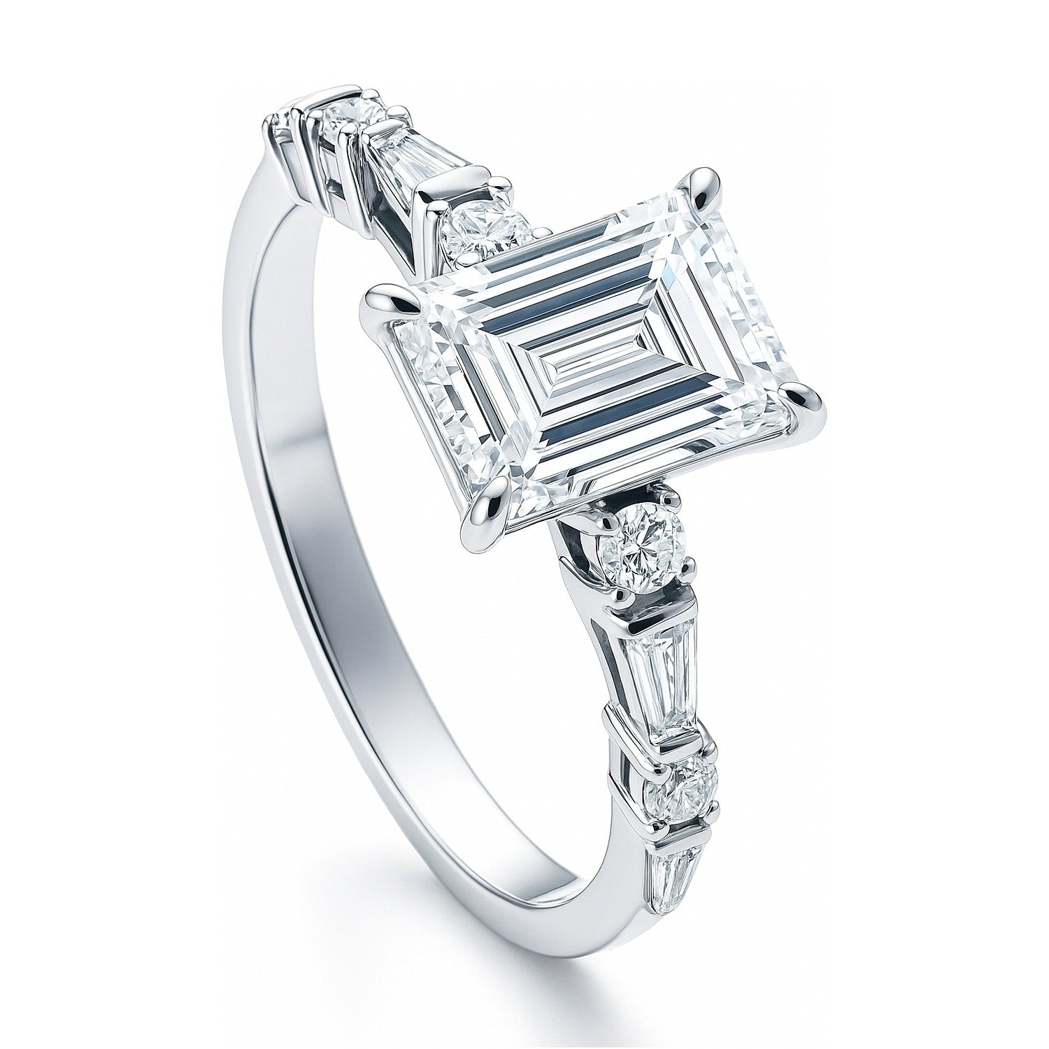 Solitaire Art Deco 1.7ct Emerald Cut CZ Ring in Sterling Silver, 4 of 6