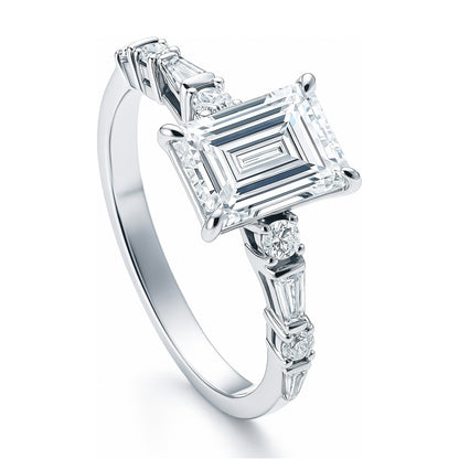 Solitaire Art Deco 1.7ct Emerald Cut CZ Ring in Sterling Silver