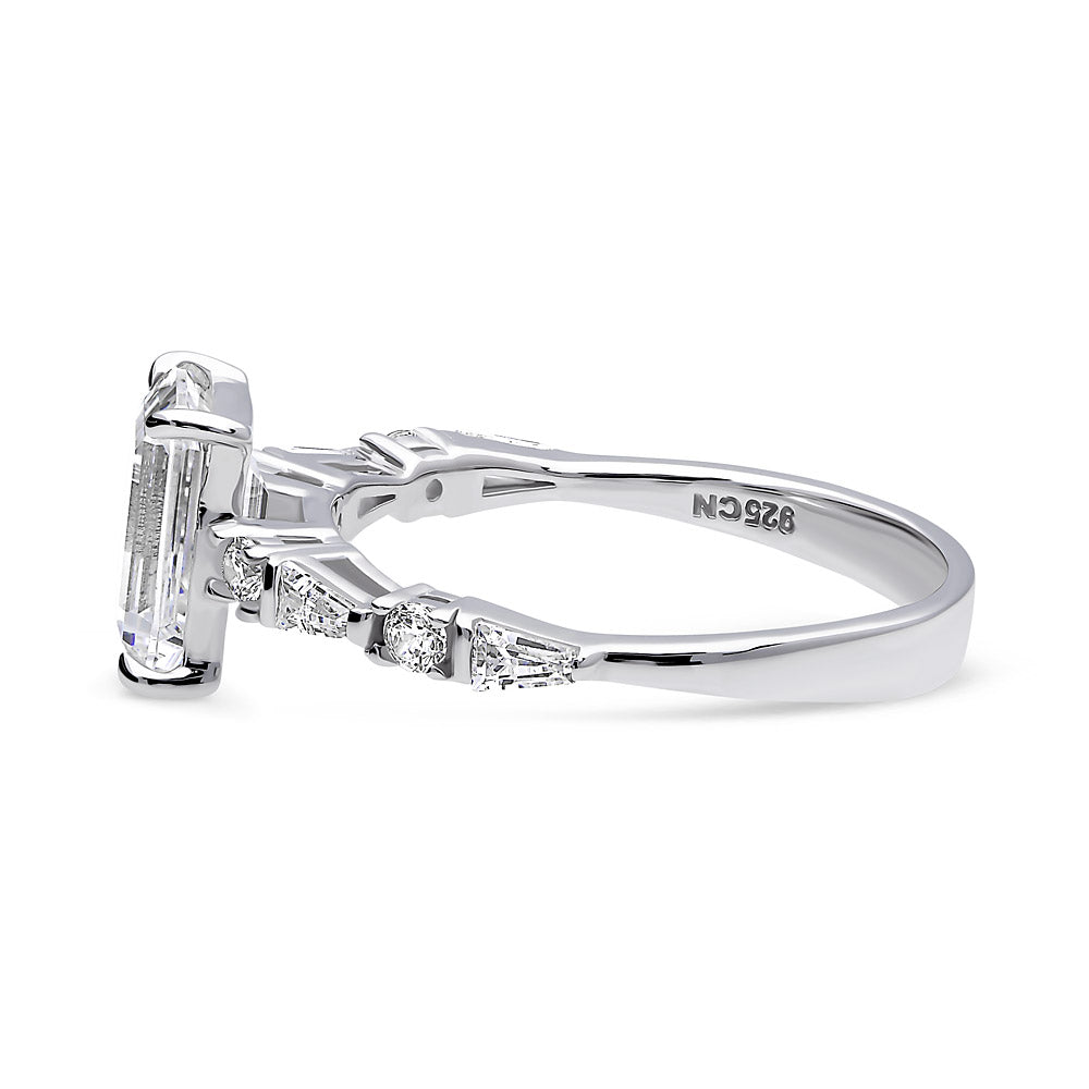 Angle view of Solitaire Art Deco 1.7ct Emerald Cut CZ Ring in Sterling Silver, 5 of 6
