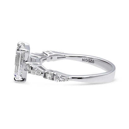 Solitaire Art Deco 1.7ct Emerald Cut CZ Ring in Sterling Silver
