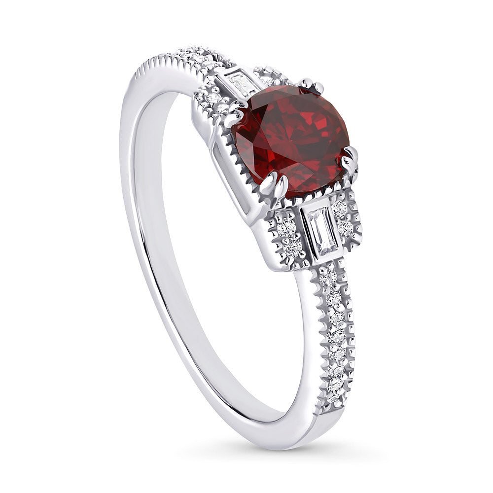 Front view of Vintage Inspired Art Deco Red CZ Ring in Sterling Silver, 4 of 9