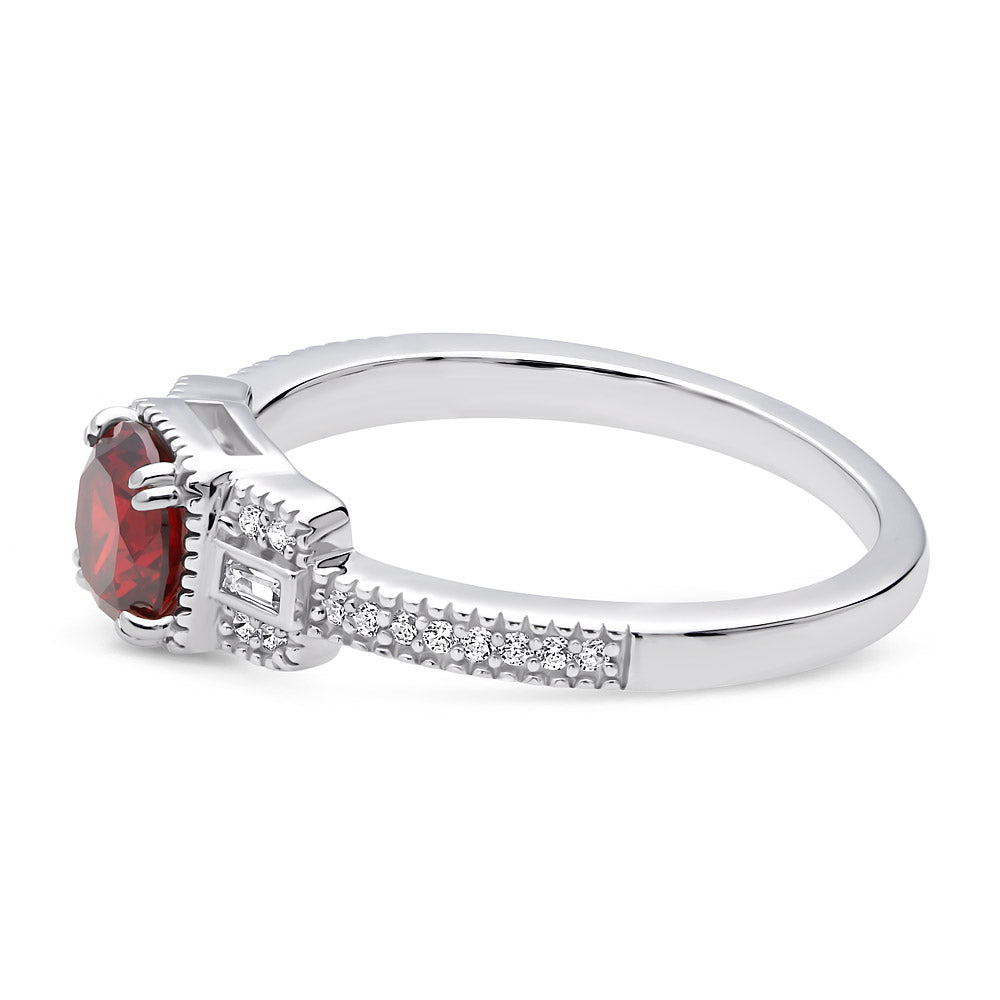 Angle view of Vintage Inspired Art Deco Red CZ Ring in Sterling Silver, 5 of 9