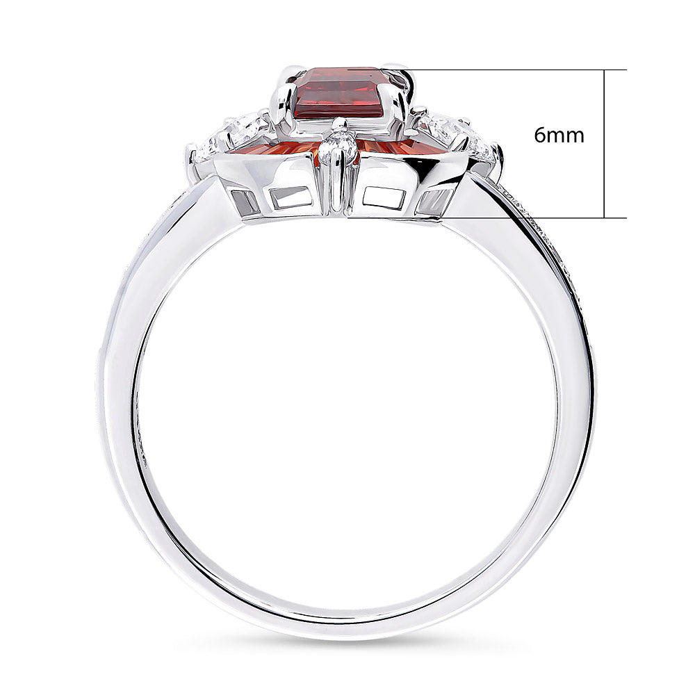 Alternate view of Halo Art Deco Simulated Garnet CZ Ring in Sterling Silver, 6 of 7