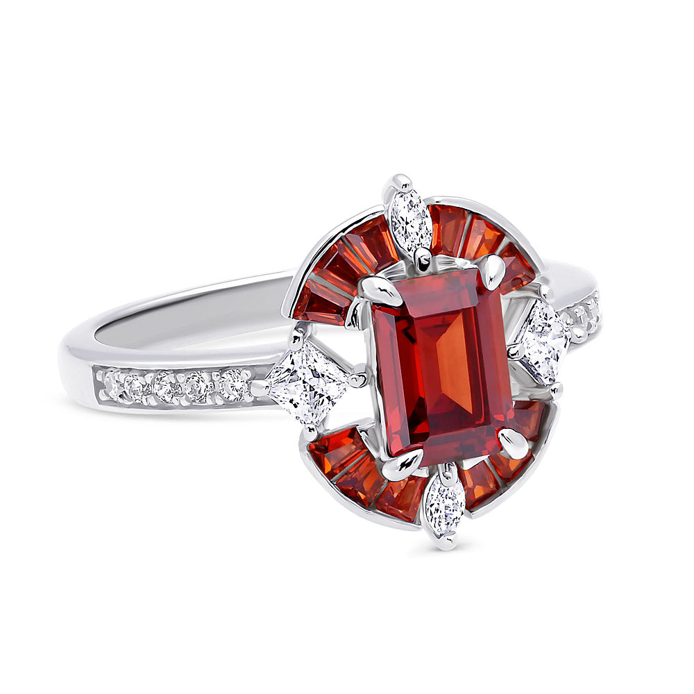 Side view of Halo Art Deco Simulated Garnet CZ Ring in Sterling Silver, 7 of 7