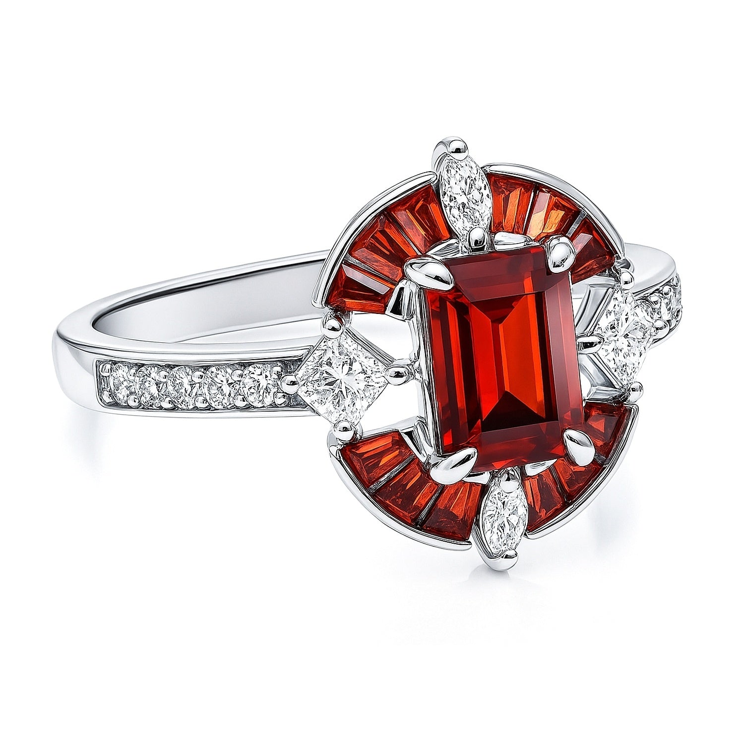 Halo Art Deco Garnet-Red Emerald Cut CZ Ring in Sterling Silver, 7 of 7