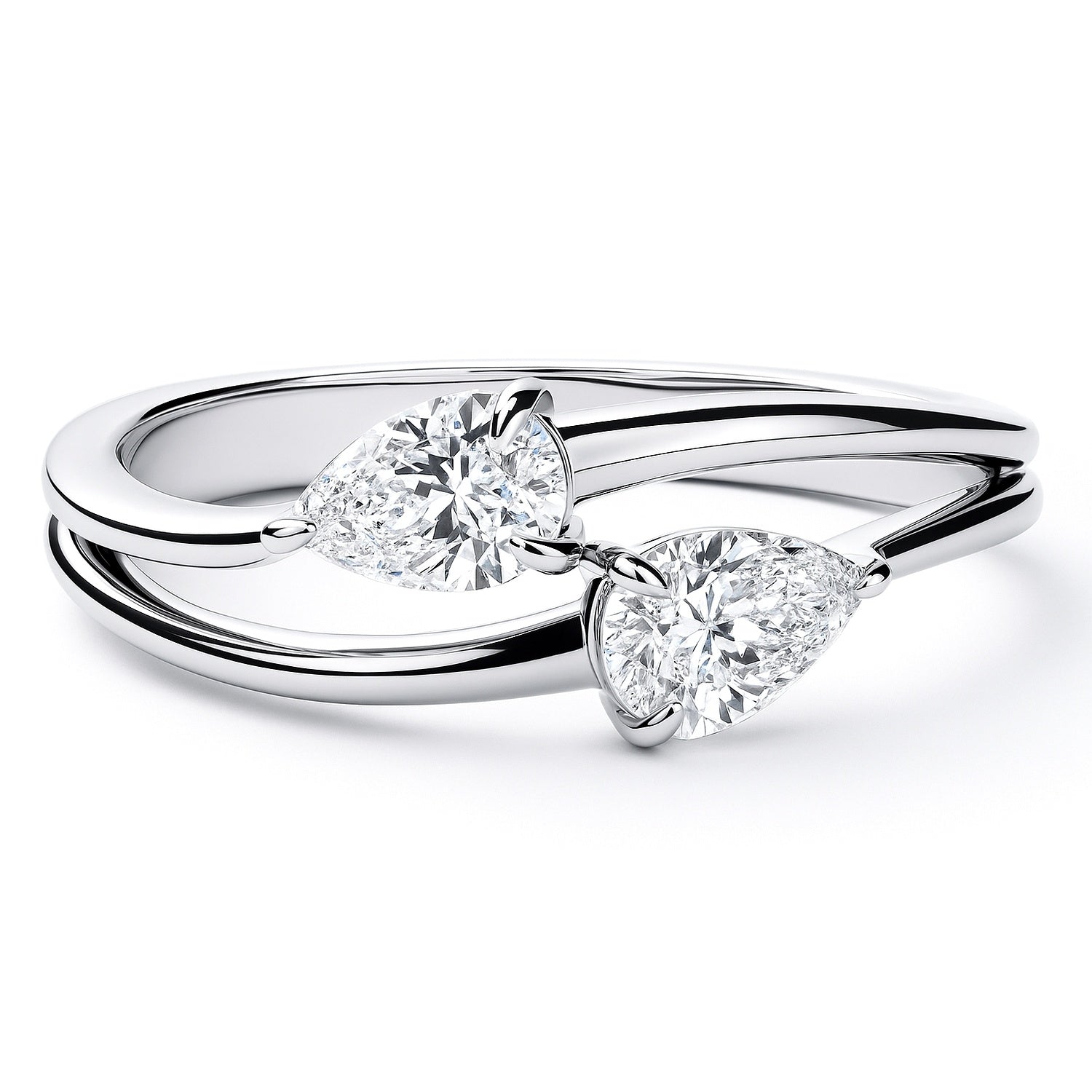 Bypass 2-Stone CZ Split Shank Ring in Sterling Silver, 1 of 8
