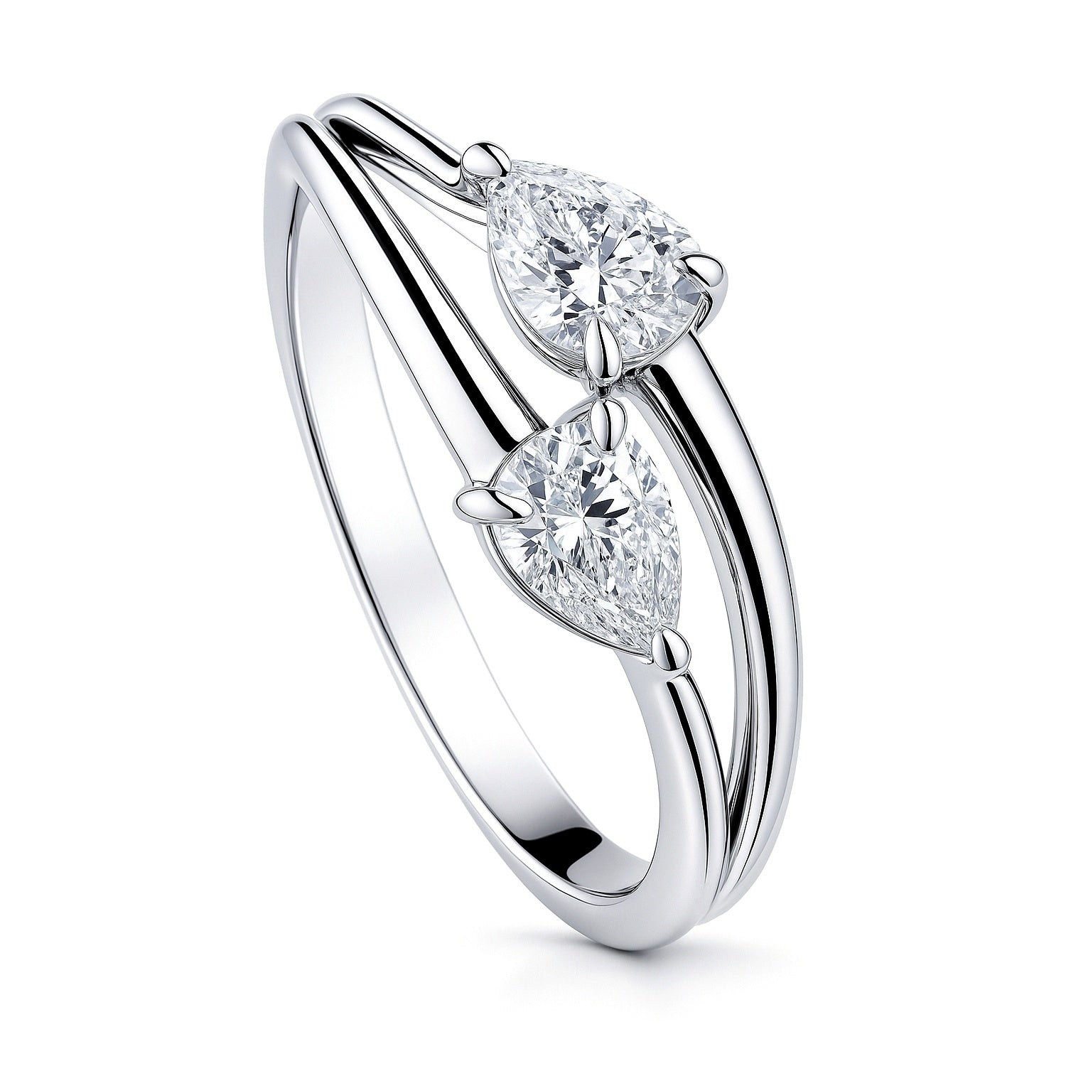 Bypass 2-Stone CZ Split Shank Ring in Sterling Silver, 4 of 8