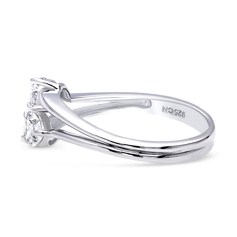 Angle view of Bypass 2-Stone CZ Split Shank Ring in Sterling Silver, 5 of 8