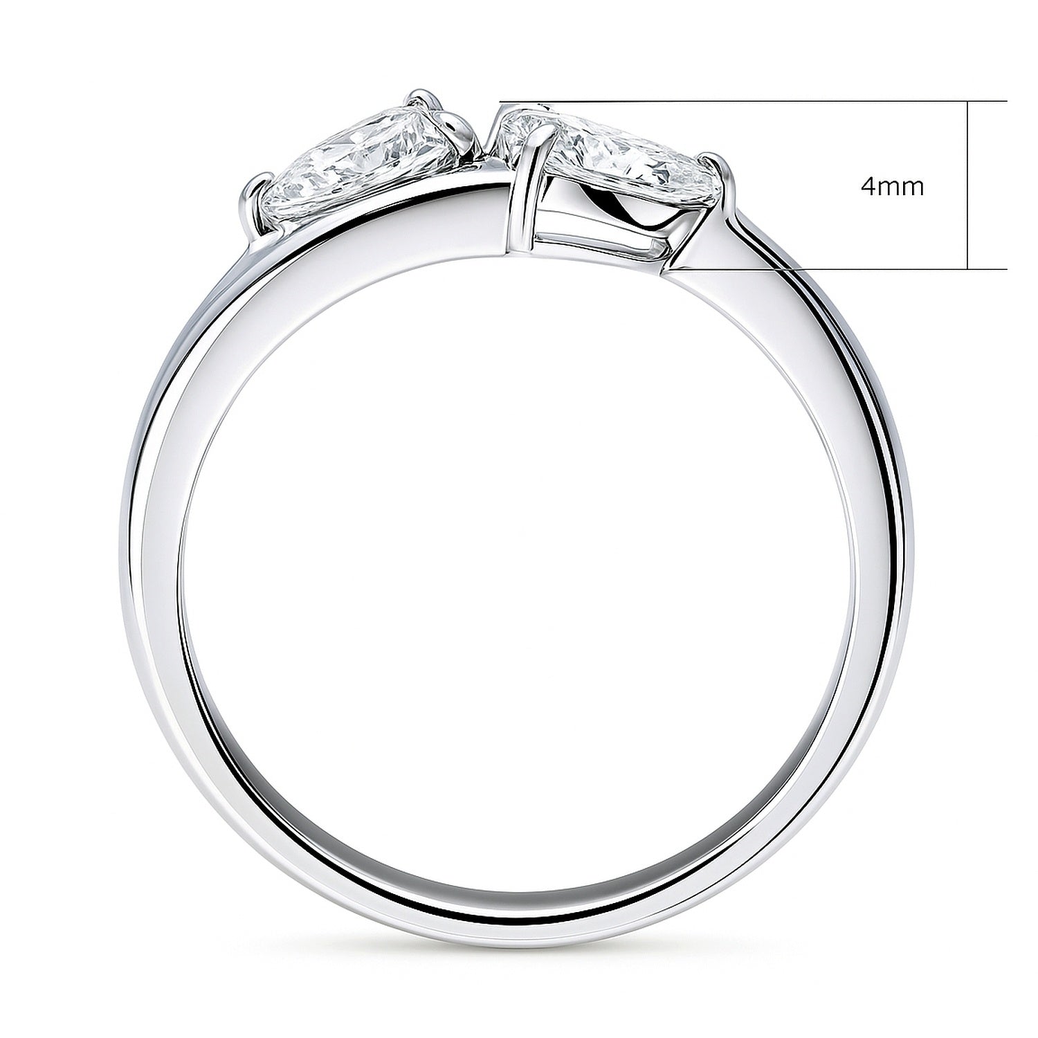 Bypass 2-Stone CZ Split Shank Ring in Sterling Silver