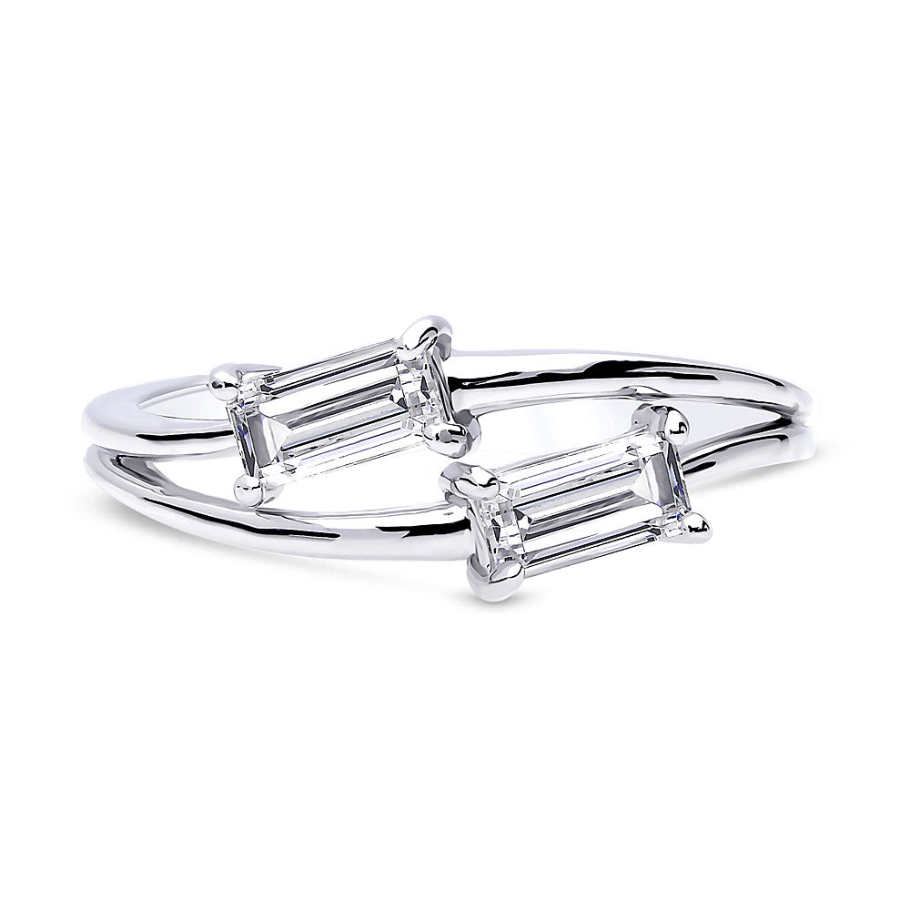 Bypass 2-Stone CZ Split Shank Ring in Sterling Silver, 1 of 8