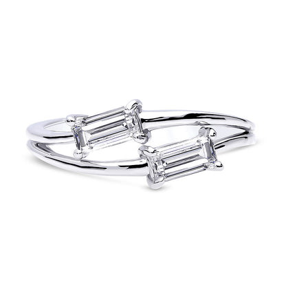 Bypass 2-Stone CZ Split Shank Ring in Sterling Silver