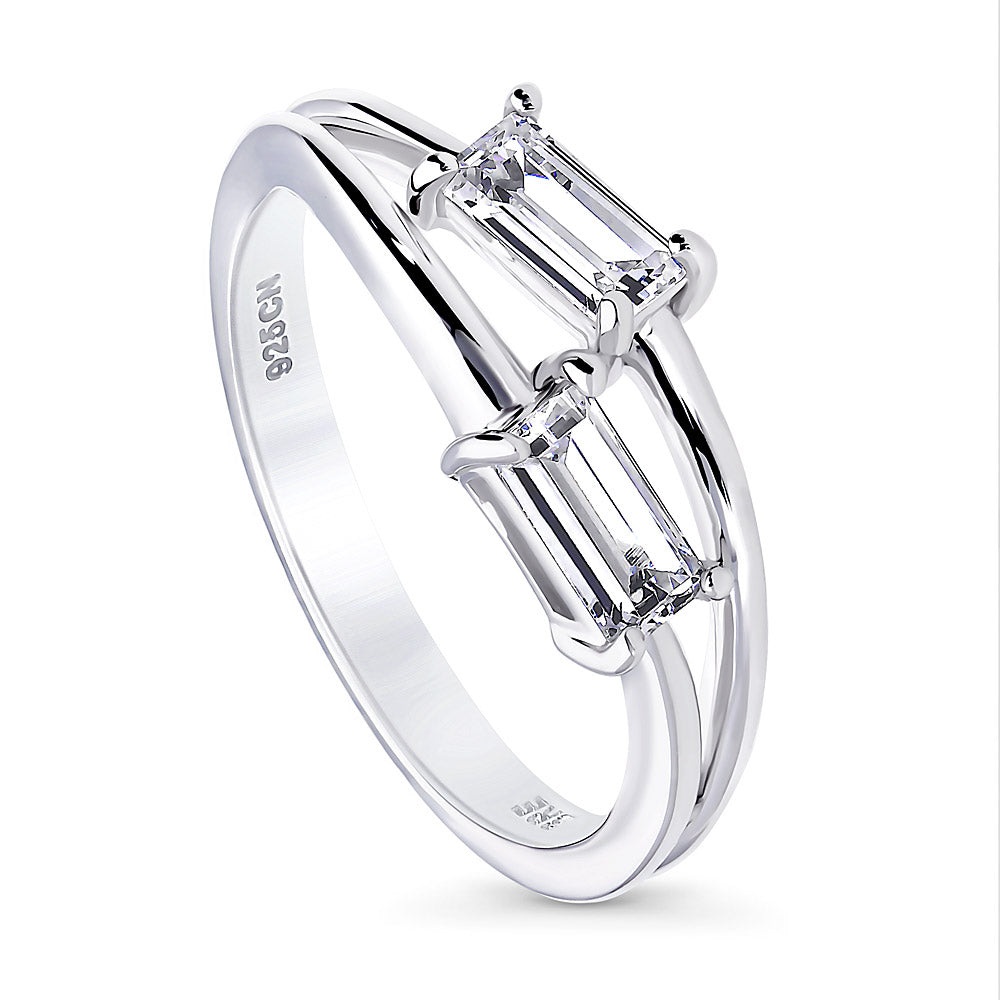Front view of Bypass 2-Stone CZ Split Shank Ring in Sterling Silver, 4 of 8