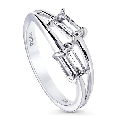 Bypass 2-Stone CZ Split Shank Ring in Sterling Silver