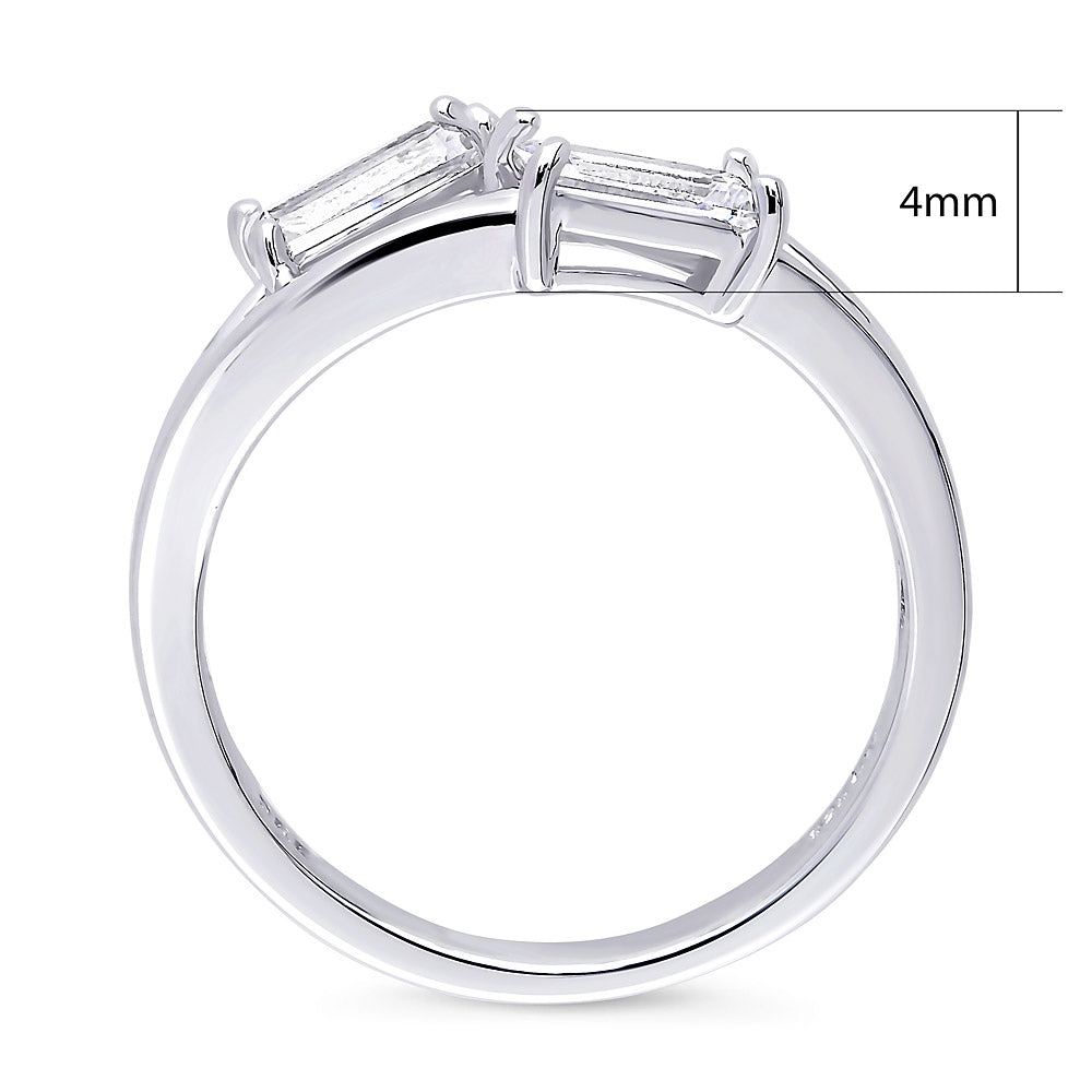 Bypass 2-Stone CZ Split Shank Ring in Sterling Silver