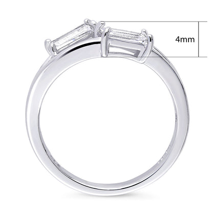 Bypass 2-Stone CZ Split Shank Ring in Sterling Silver
