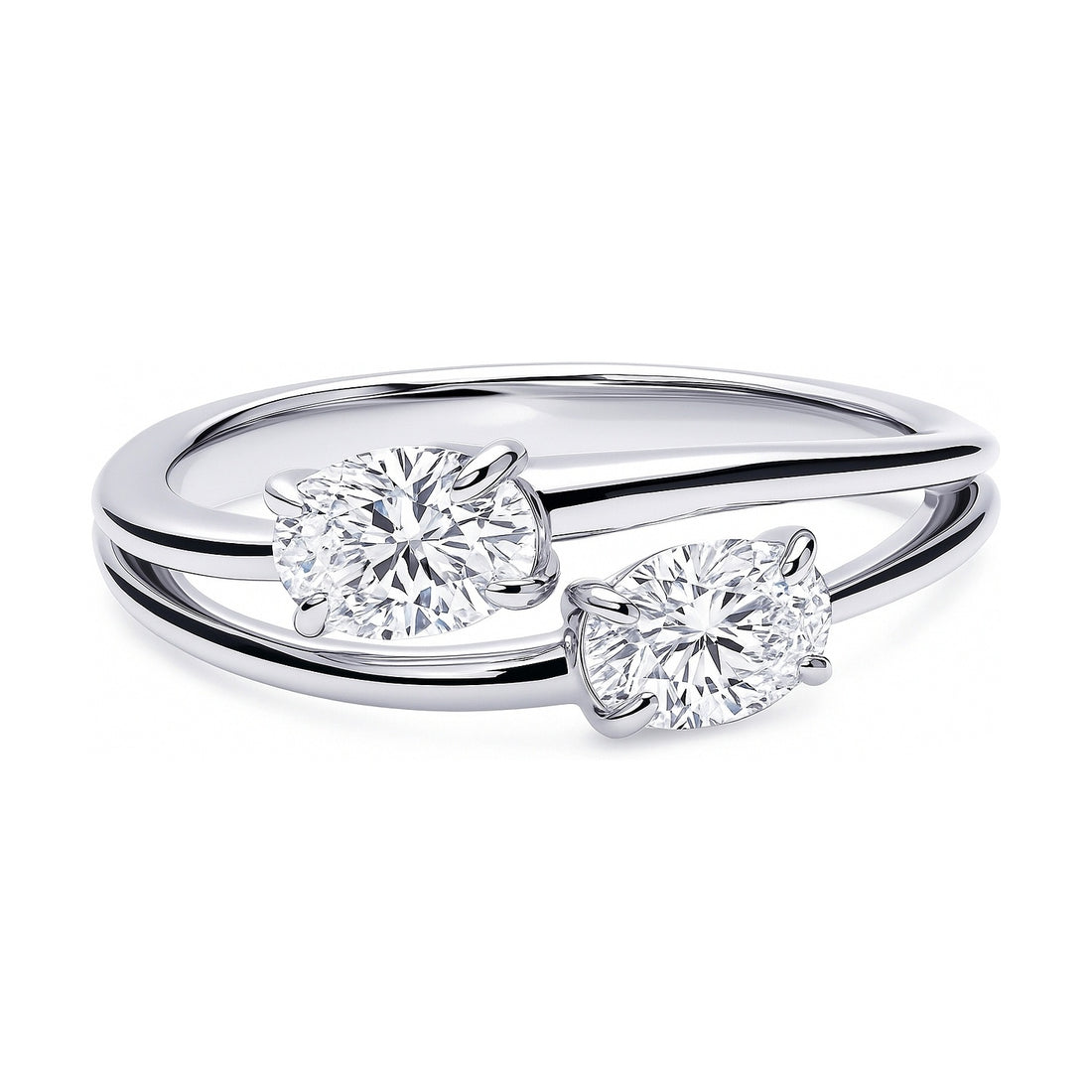 Bypass 2-Stone CZ Split Shank Ring in Sterling Silver