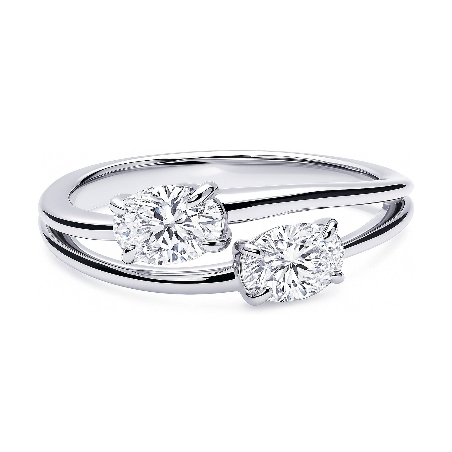 Bypass 2-Stone CZ Split Shank Ring in Sterling Silver