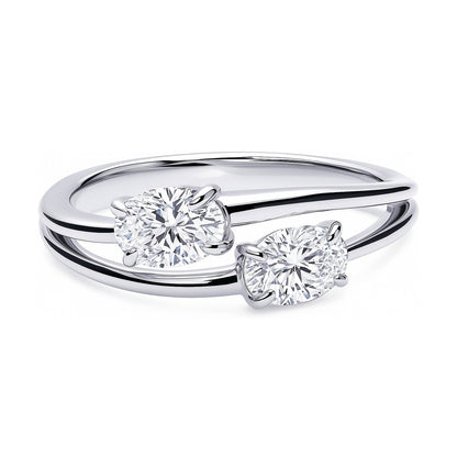Bypass 2-Stone CZ Split Shank Ring in Sterling Silver