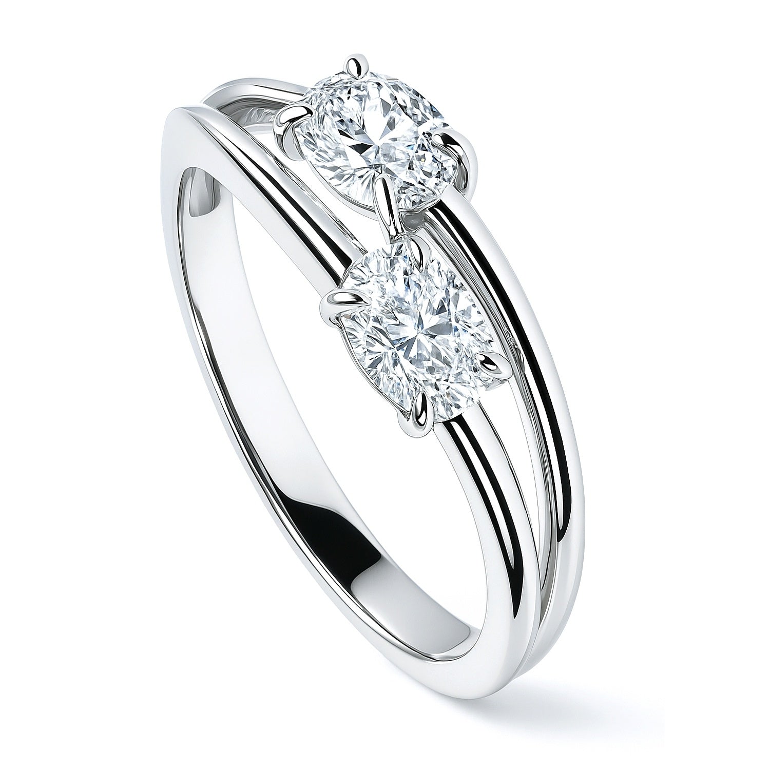 Bypass 2-Stone CZ Split Shank Ring in Sterling Silver, 4 of 11