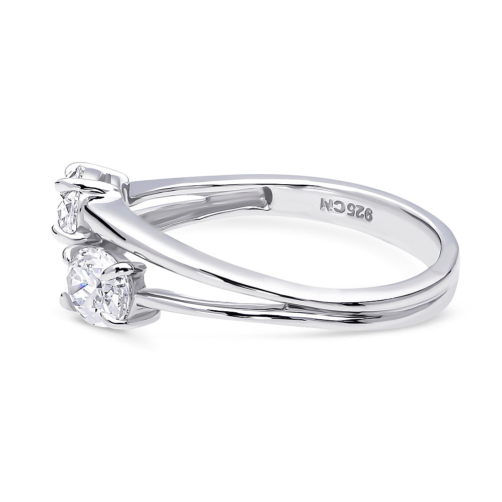 Angle view of Bypass 2-Stone CZ Split Shank Ring in Sterling Silver, 5 of 11