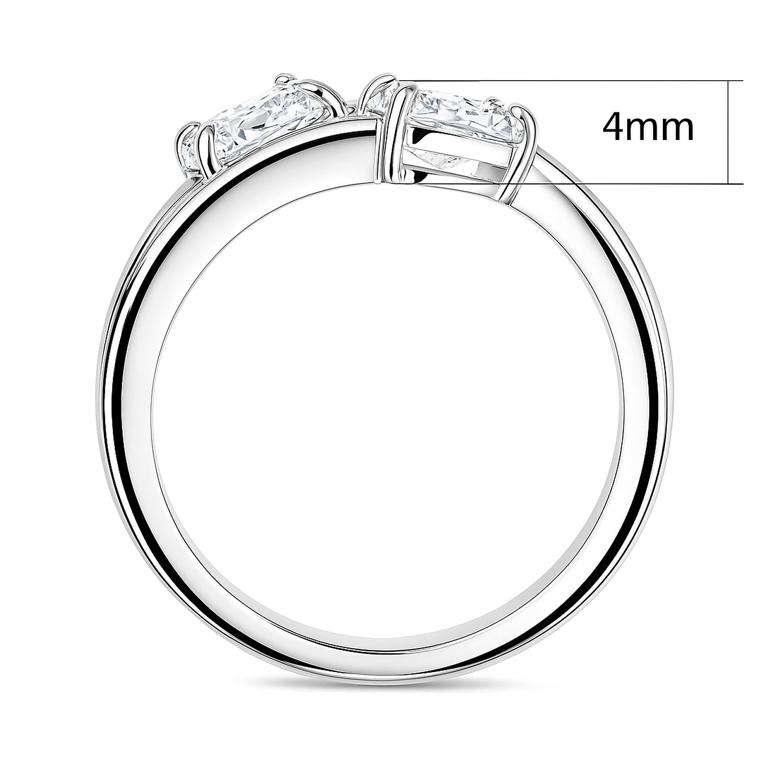 Bypass 2-Stone CZ Split Shank Ring in Sterling Silver