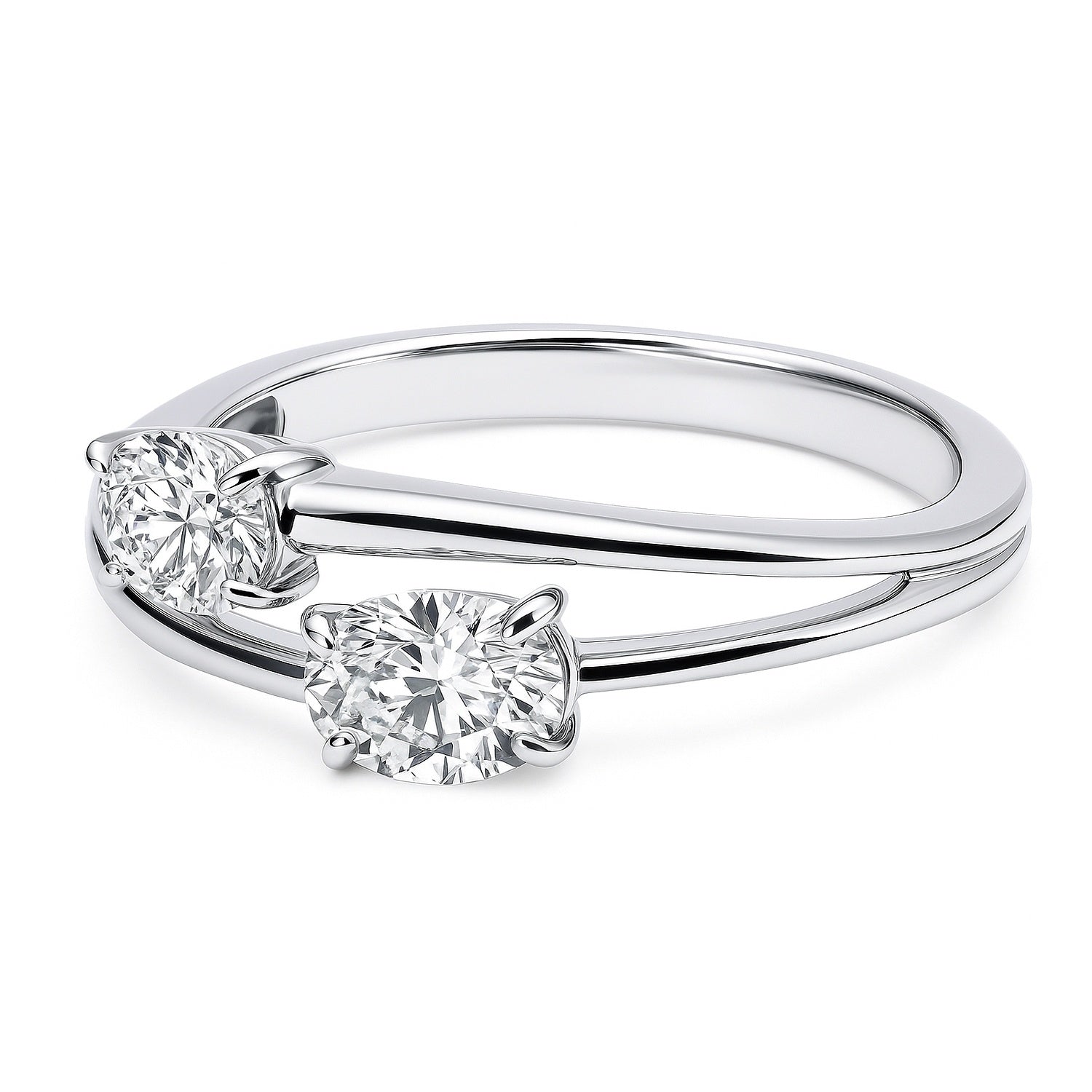 Bypass 2-Stone CZ Split Shank Ring in Sterling Silver, 9 of 11