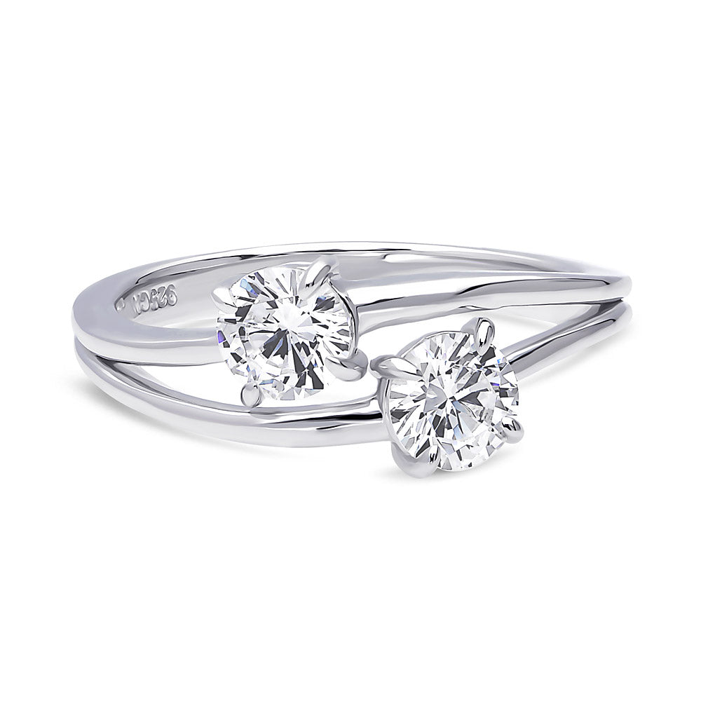 Bypass 2-Stone CZ Split Shank Ring in Sterling Silver, 1 of 10