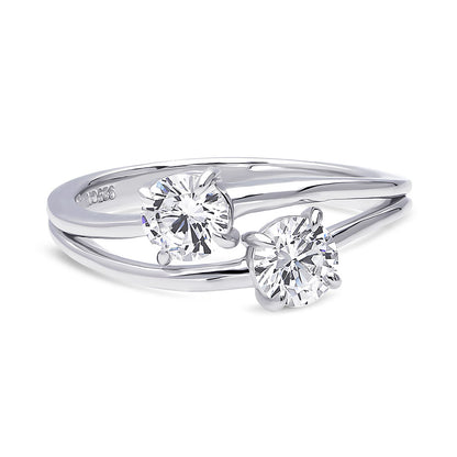 Bypass 2-Stone CZ Split Shank Ring in Sterling Silver