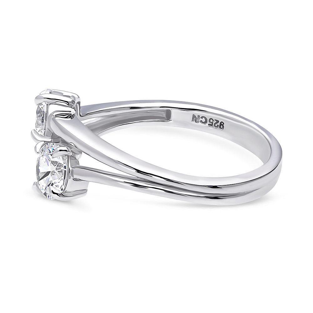 Bypass 2-Stone CZ Split Shank Ring in Sterling Silver