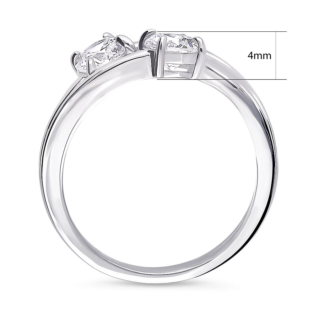 Bypass 2-Stone CZ Split Shank Ring in Sterling Silver