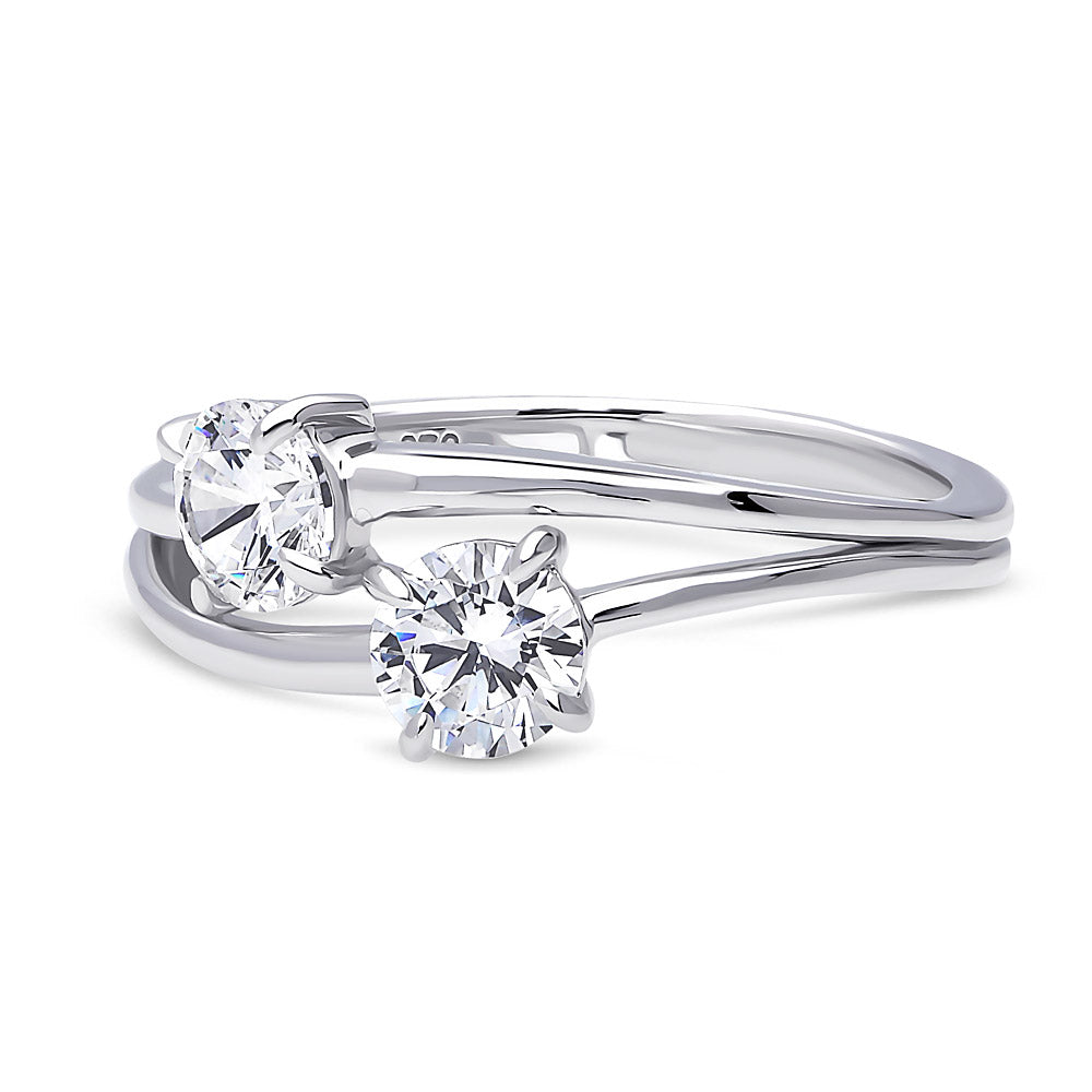 Side view of Bypass 2-Stone CZ Split Shank Ring in Sterling Silver, 9 of 10