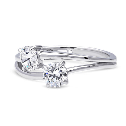 Bypass 2-Stone CZ Split Shank Ring in Sterling Silver