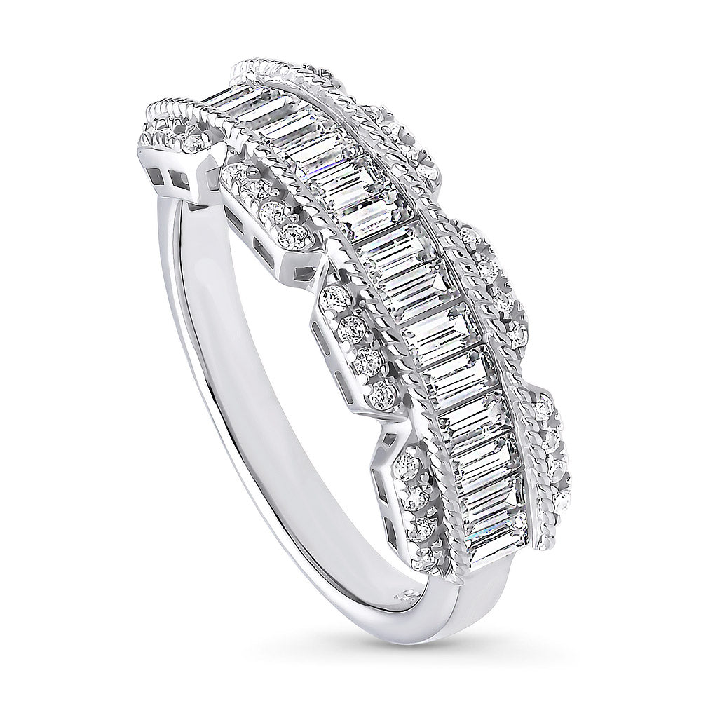 Front view of Art Deco CZ Stackable Band in Sterling Silver, 4 of 6