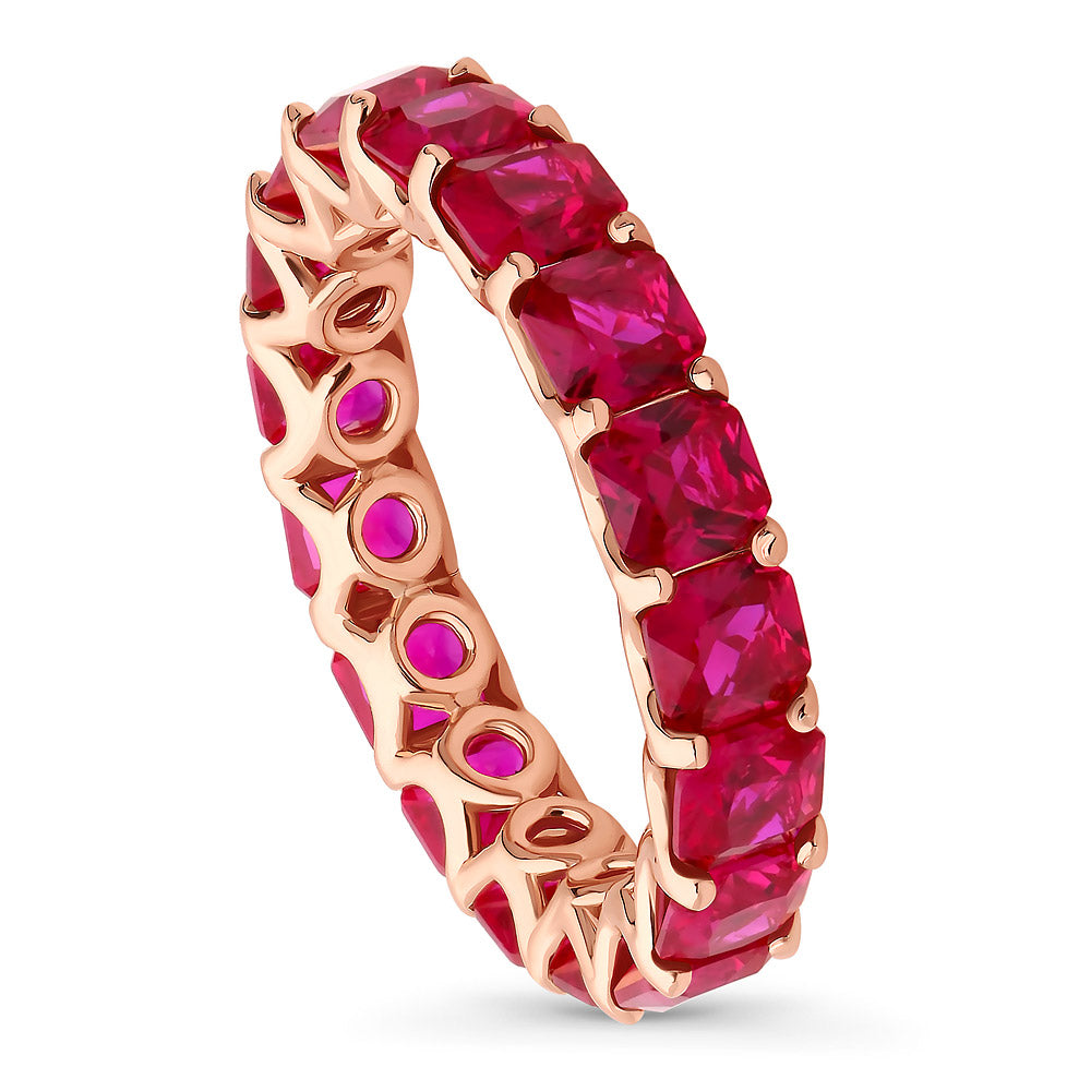 Front view of Red Pave CZ Eternity Ring in Rose Gold Flashed Sterling Silver, 4 of 7