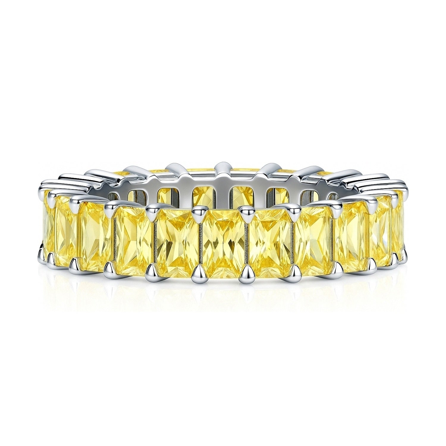 Canary Yellow Pave Radiant CZ Eternity Ring in Sterling Silver