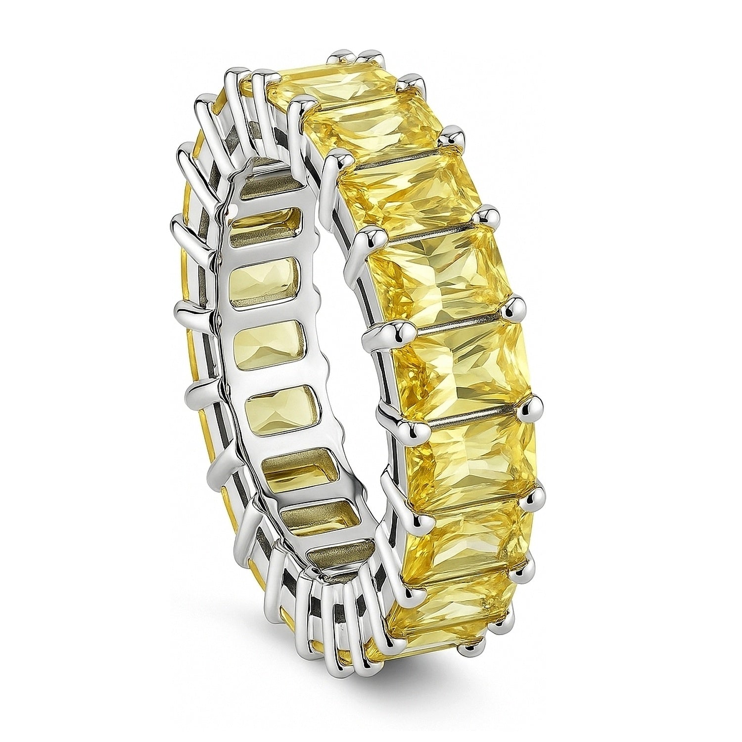 Canary Yellow Pave Radiant CZ Eternity Ring in Sterling Silver, 4 of 10