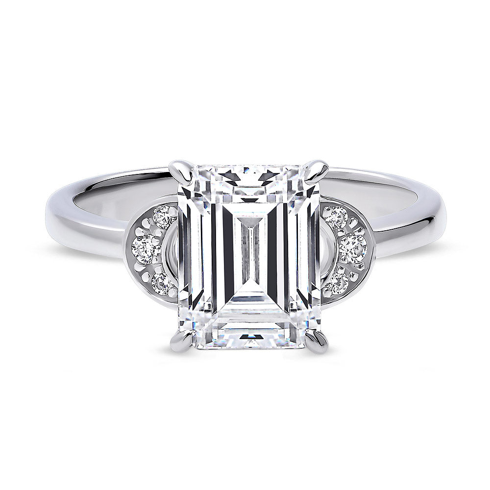 Crescent Moon Solitaire 2.6ct CZ Ring in Sterling Silver, 1 of 8