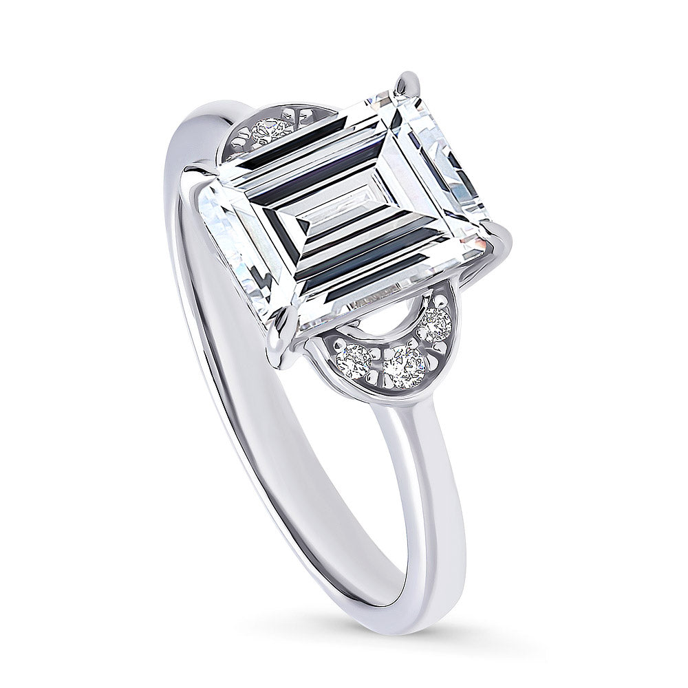 Front view of Crescent Moon Solitaire 2.6ct CZ Ring in Sterling Silver, 4 of 8