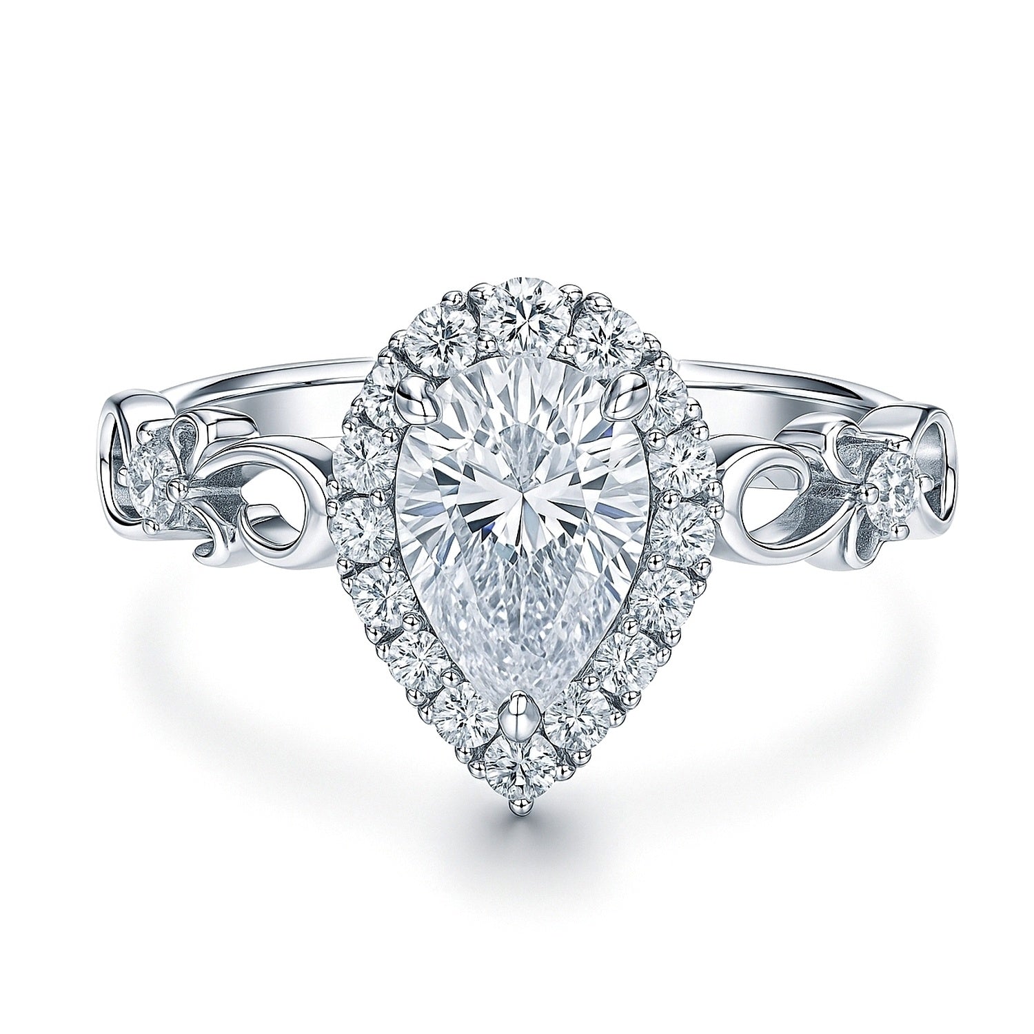 Filigree Halo CZ Ring in Sterling Silver, 1 of 9