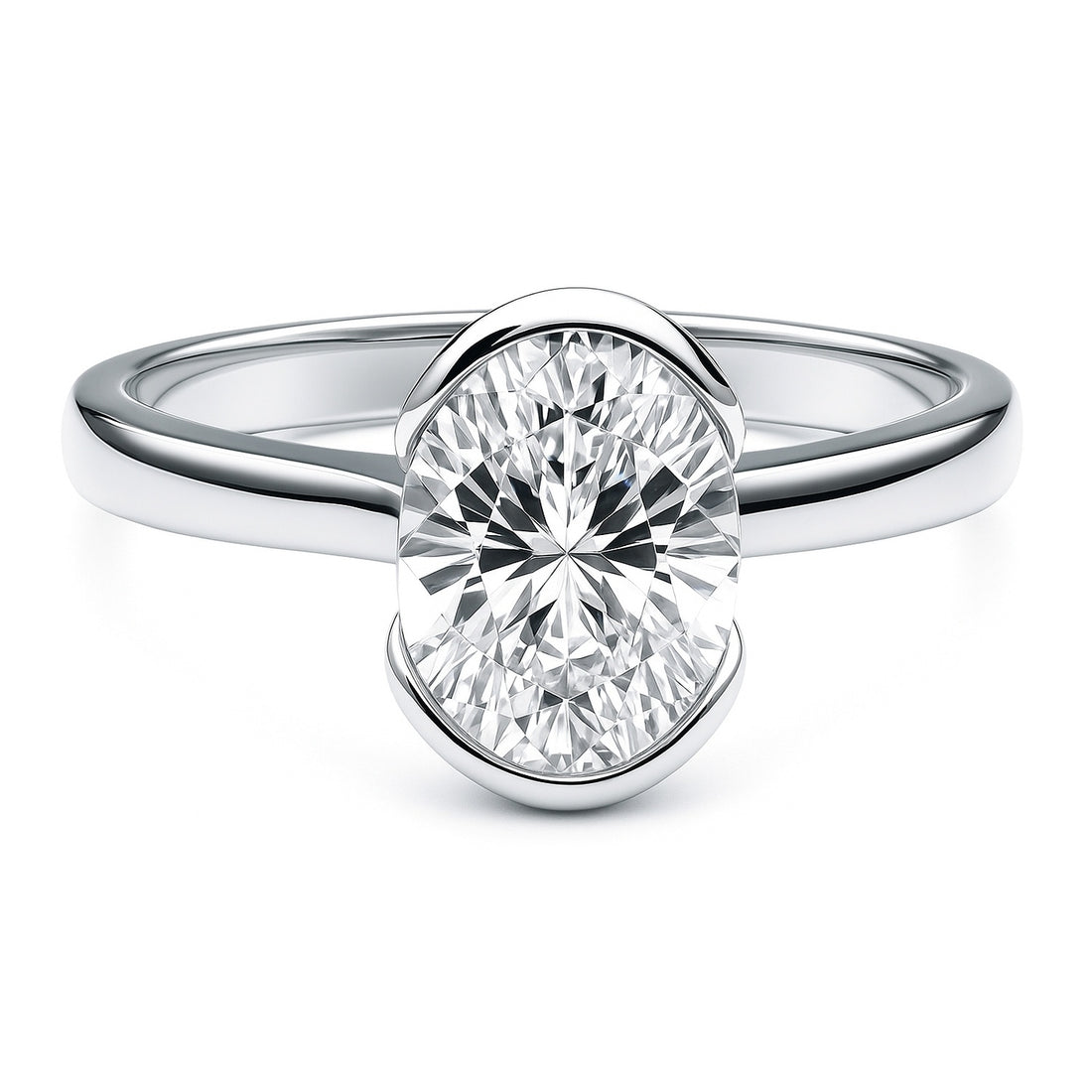 Solitaire 1.8ct Bezel Oval CZ Ring in Sterling Silver