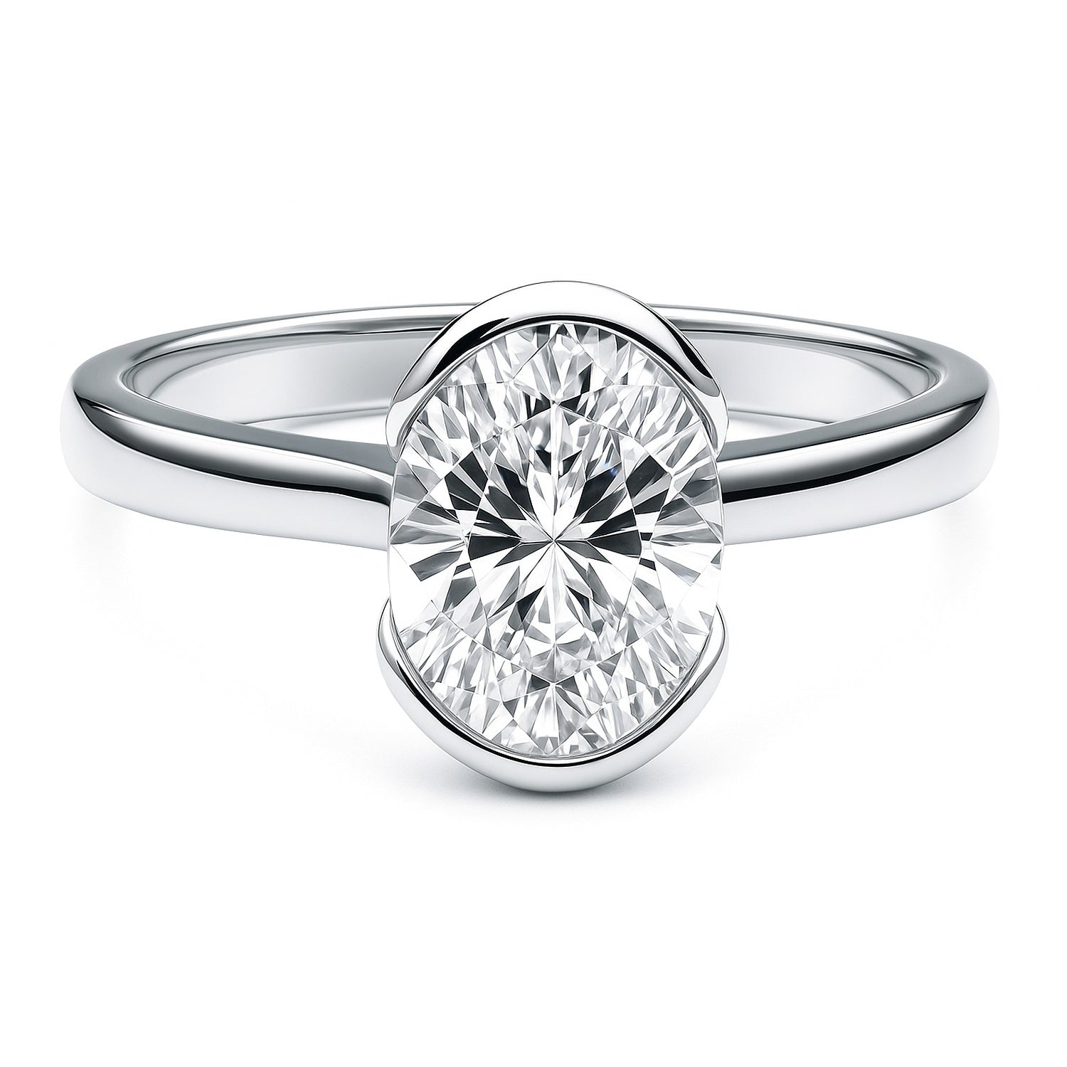 Solitaire 1.8ct Bezel Oval CZ Ring in Sterling Silver, 1 of 8