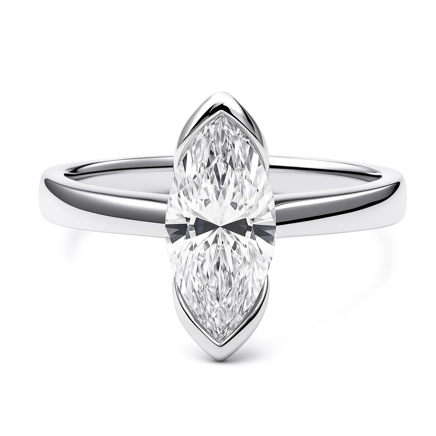 Solitaire 1.6ct Bezel Marquise CZ Ring in Sterling Silver, 1 of 9
