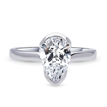Solitaire 1.8ct Bezel Pear CZ Ring in Sterling Silver