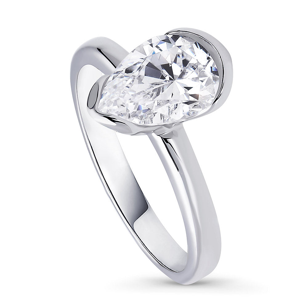 Solitaire 1.8ct Bezel Pear CZ Ring in Sterling Silver