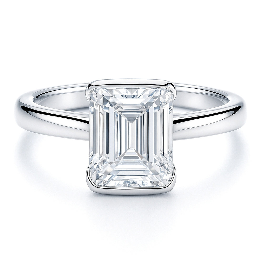 Solitaire 2.6ct Bezel Emerald Cut CZ Ring in Sterling Silver