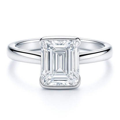 Solitaire 2.6ct Bezel Emerald Cut CZ Ring in Sterling Silver
