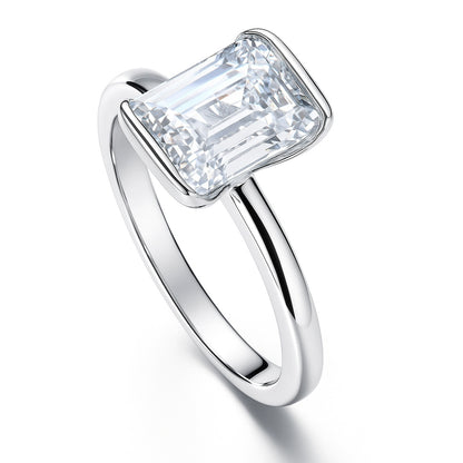 Solitaire 2.6ct Bezel Emerald Cut CZ Ring in Sterling Silver