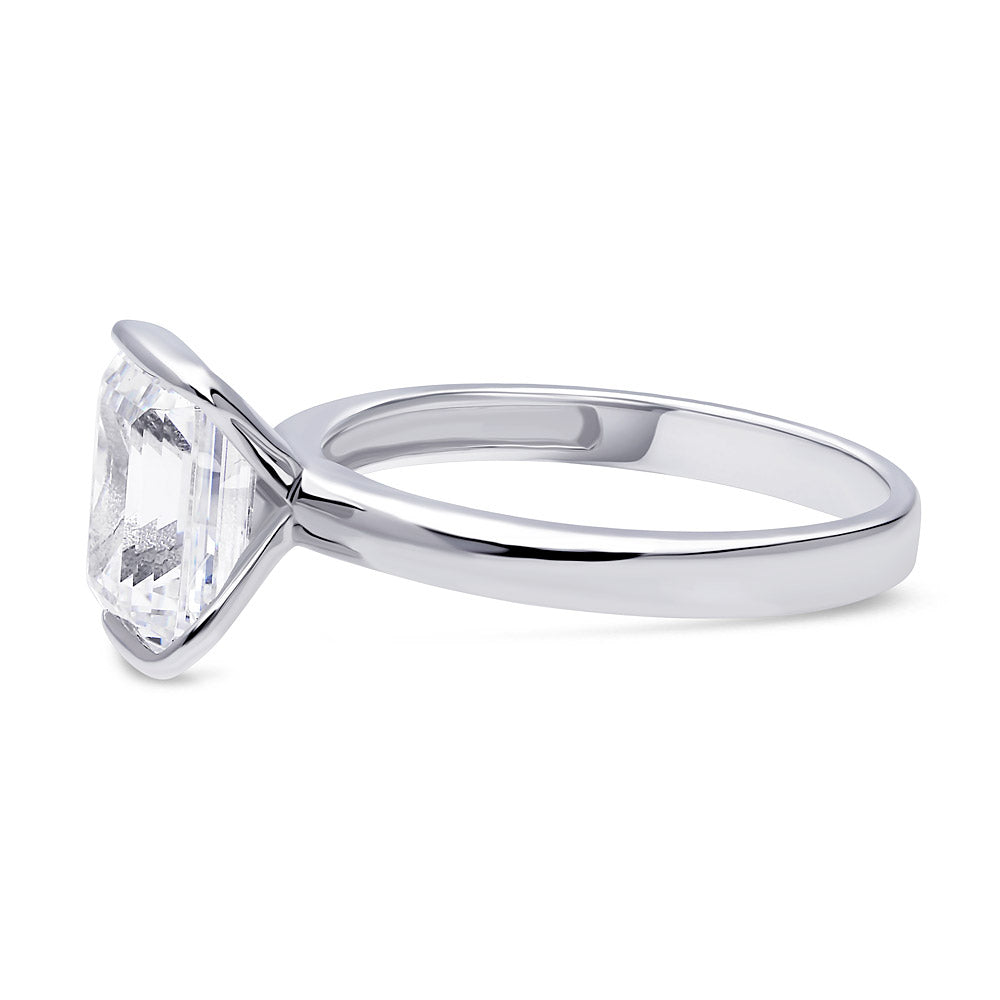 Angle view of Solitaire 2.6ct Bezel Emerald Cut CZ Ring in Sterling Silver, 5 of 9