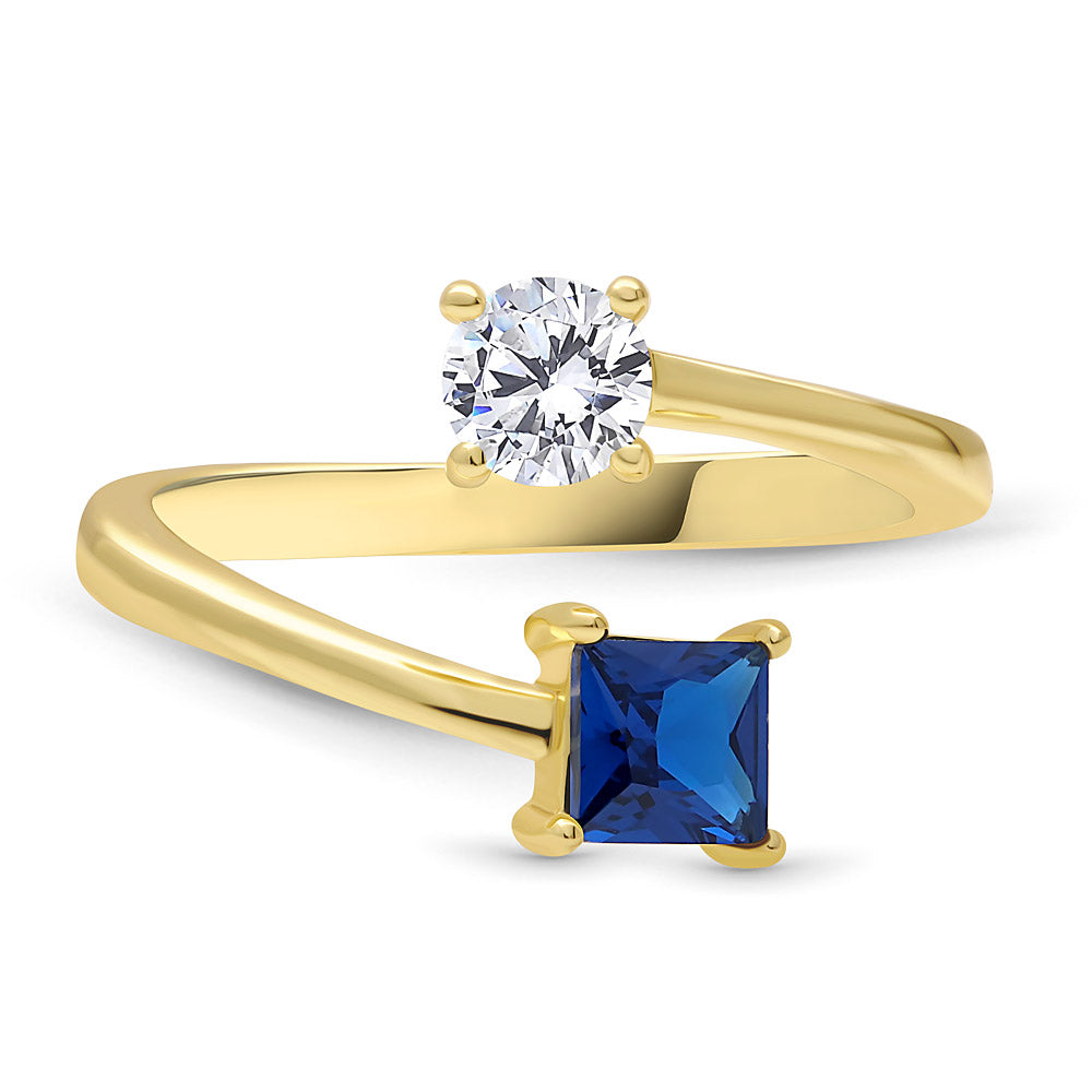 Bypass Blue CZ Ring in Gold Flashed Sterling Silver, 1 of 11