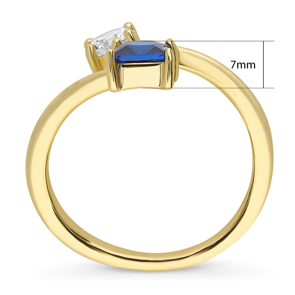Alternate view of Bypass Blue CZ Ring in Gold Flashed Sterling Silver, 8 of 11